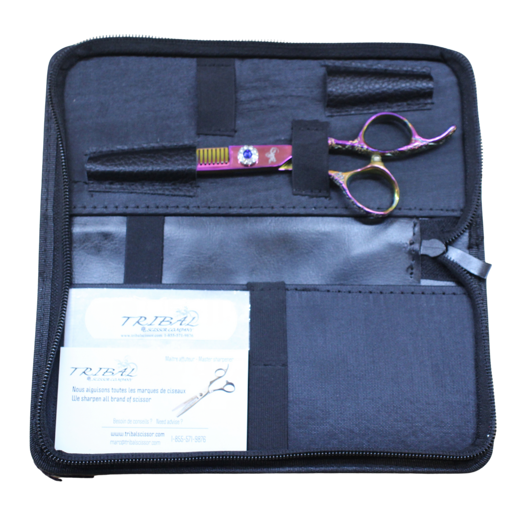 Tribal Ultra-cut Blues Rose et Or thinning scissors in carrying case