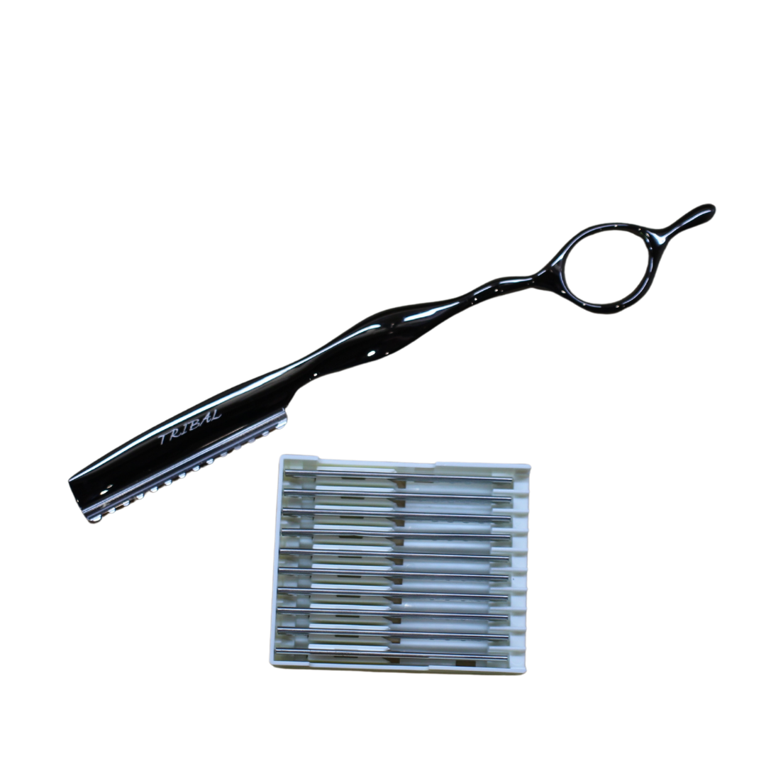 Rasoir Noir Tribal style feather + boite de 10 lames