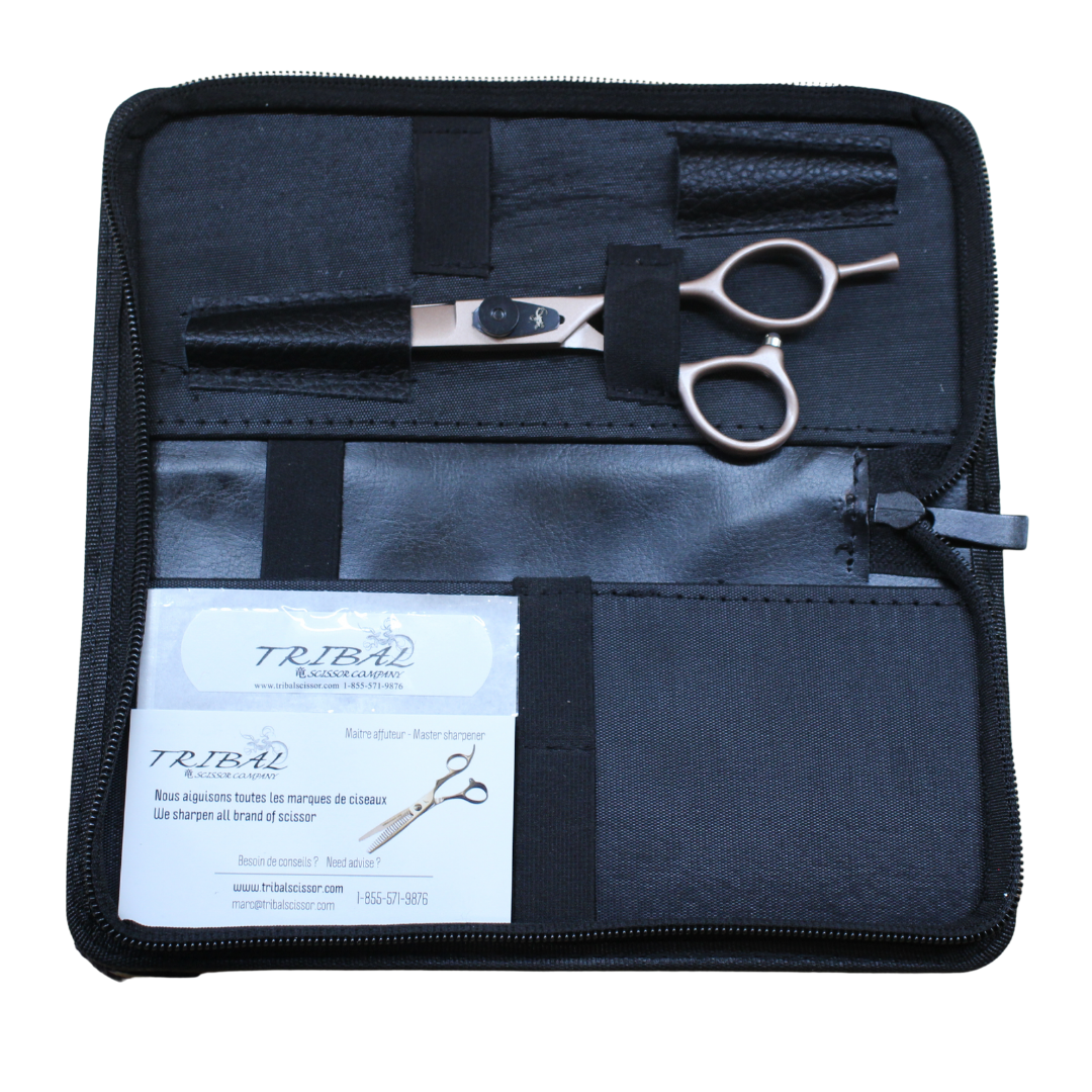 Tribal Ultra-cut Funk Rose Mat scissors in carrying case