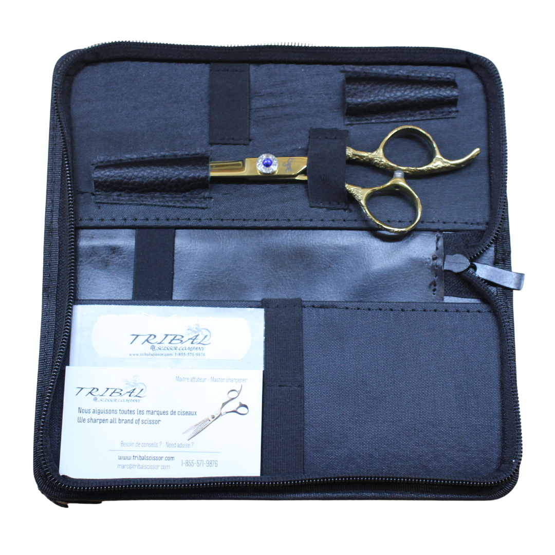Tribal Ultra-Cut Blues gold cutting scissors in carrying case