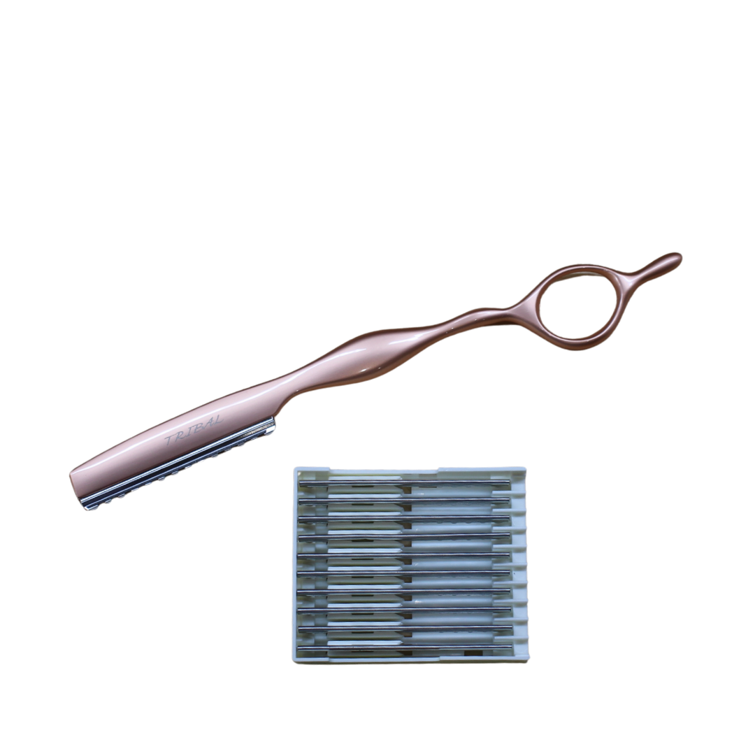 Rasoir rosegold Tribal style feather + boite de 10 lames