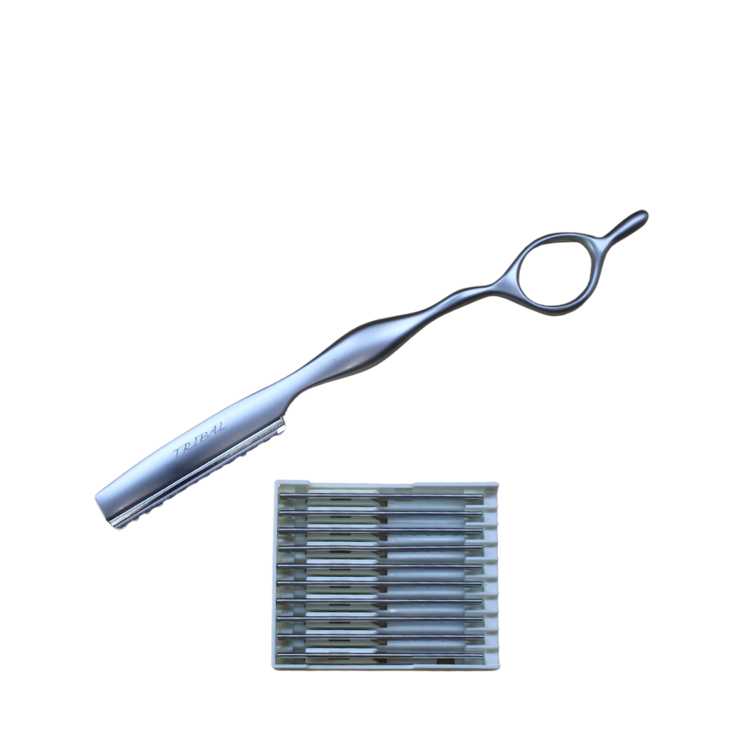 Rasoir Argent Tribal style feather + boite de 10 lames