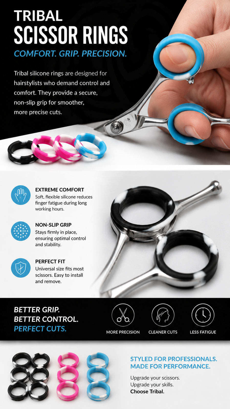 Silicone scissor rings, assorted colors